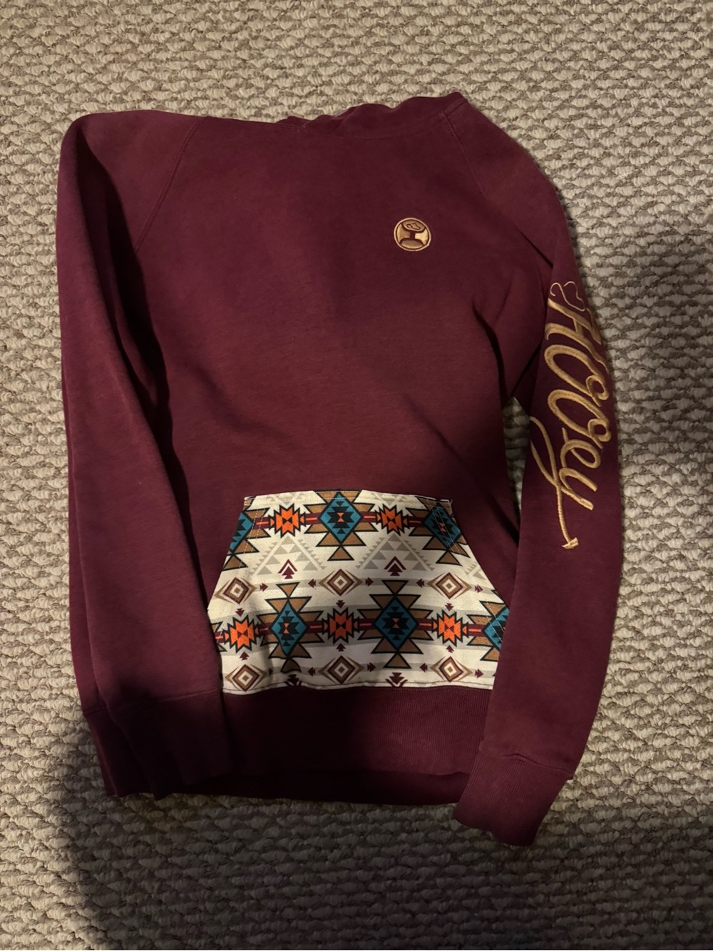 Hooey Maroon Crewneck Sweater with Aztec Pocket
